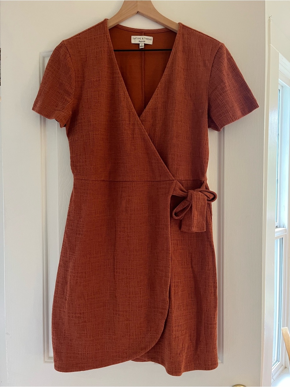 Madewell Rust Textured Wrap Mini Dress with Side Tie
